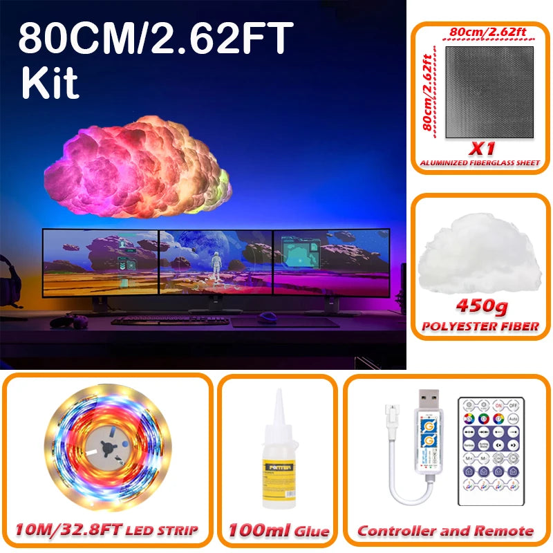DIY Cloud LED Light, RGBIC Music Sync Changing Strip Light, Atmosphere DIY Thunder Cloud Lamp Wall Ceiling Light for Home