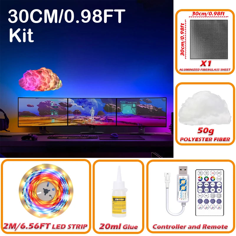 DIY Cloud LED Light, RGBIC Music Sync Changing Strip Light, Atmosphere DIY Thunder Cloud Lamp Wall Ceiling Light for Home