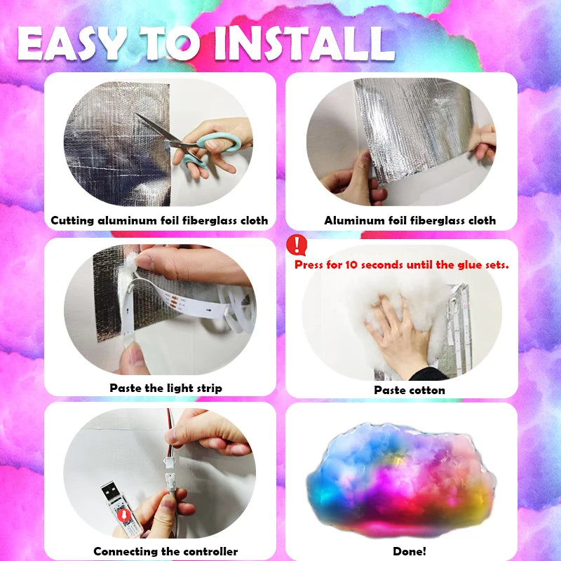 DIY Cloud LED Light, RGBIC Music Sync Changing Strip Light, Atmosphere DIY Thunder Cloud Lamp Wall Ceiling Light for Home