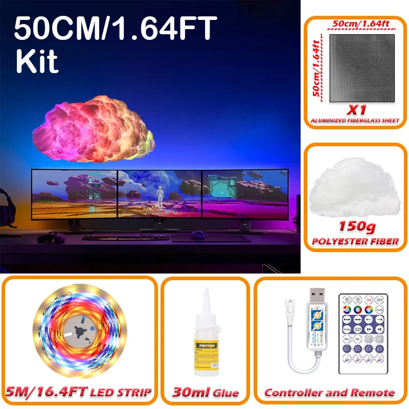 DIY Cloud LED Light, RGBIC Music Sync Changing Strip Light, Atmosphere DIY Thunder Cloud Lamp Wall Ceiling Light for Home