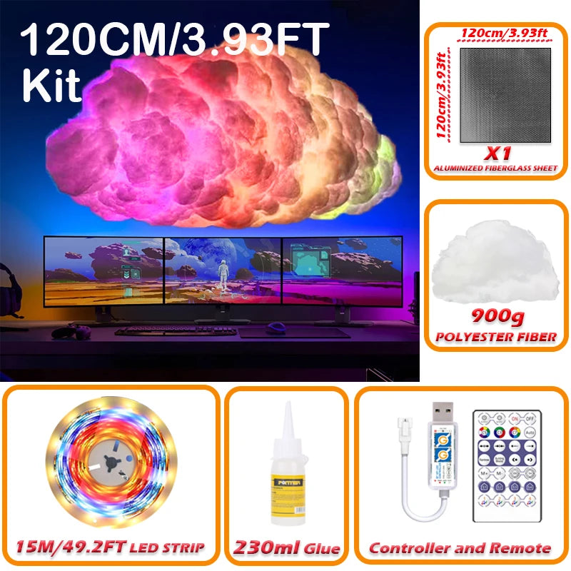 DIY Cloud LED Light, RGBIC Music Sync Changing Strip Light, Atmosphere DIY Thunder Cloud Lamp Wall Ceiling Light for Home