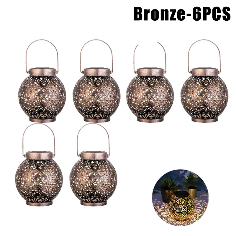 2 Pack Waterproof Solar Lanterns Outdoor Moroccan Metal Hanging Lights for Garden Patio Porch Backyard Decoration
