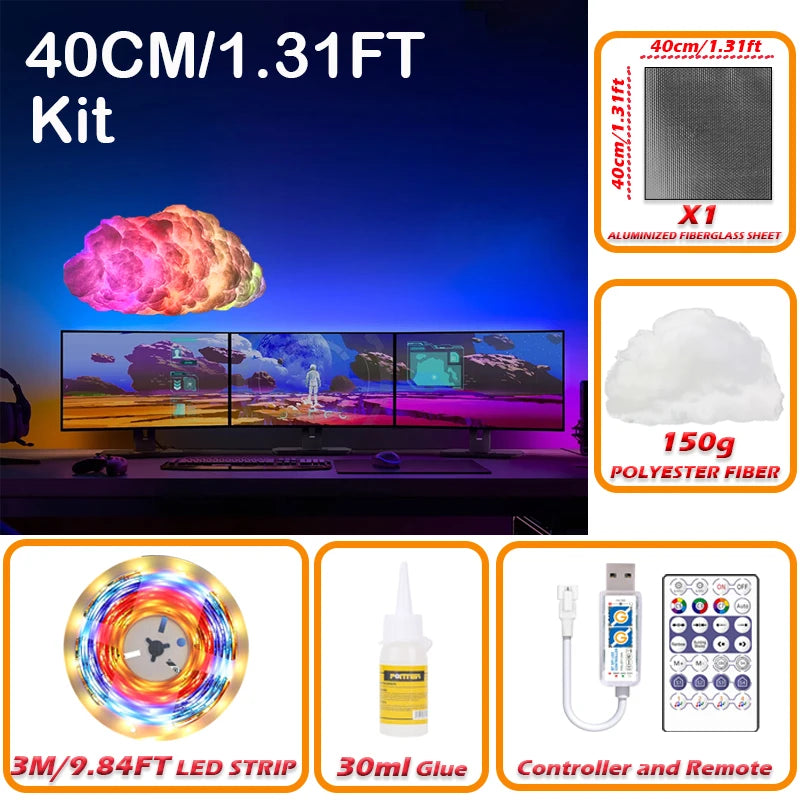 DIY Cloud LED Light, RGBIC Music Sync Changing Strip Light, Atmosphere DIY Thunder Cloud Lamp Wall Ceiling Light for Home