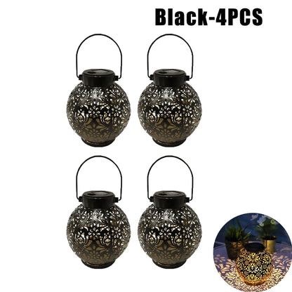 2 Pack Waterproof Solar Lanterns Outdoor Moroccan Metal Hanging Lights for Garden Patio Porch Backyard Decoration
