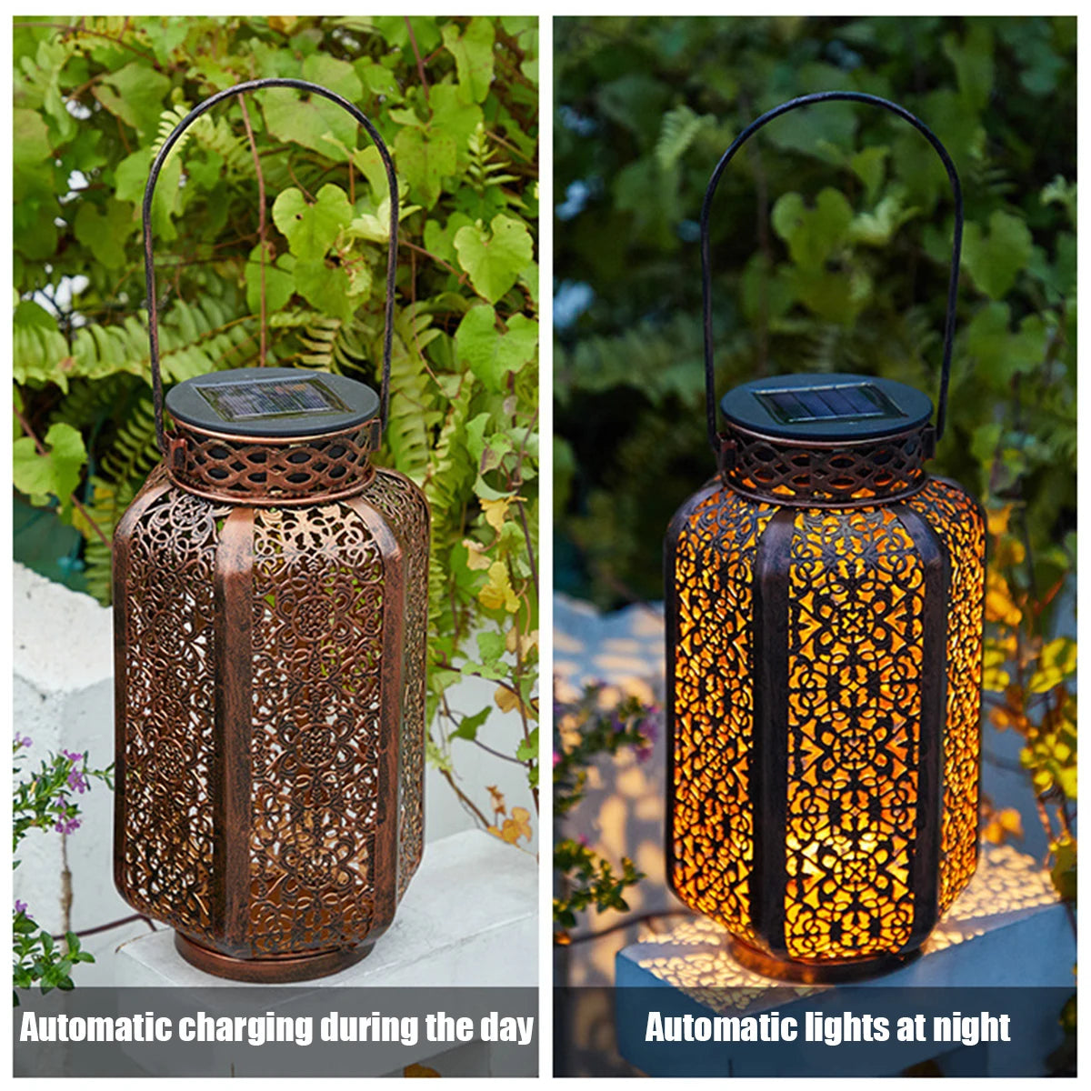 Led Solar Hanging Lantern Hanging Solar Lantern Retro Iron Art Lantern Decorative Outdoor Waterproof Garden Yard Lawn Lights