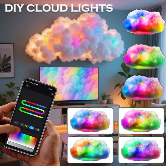 DIY Cloud LED Light, RGBIC Music Sync Changing Strip Light, Atmosphere DIY Thunder Cloud Lamp Wall Ceiling Light for Home