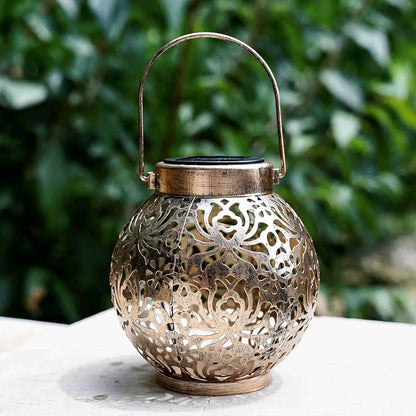 2 Pack Waterproof Solar Lanterns Outdoor Moroccan Metal Hanging Lights for Garden Patio Porch Backyard Decoration