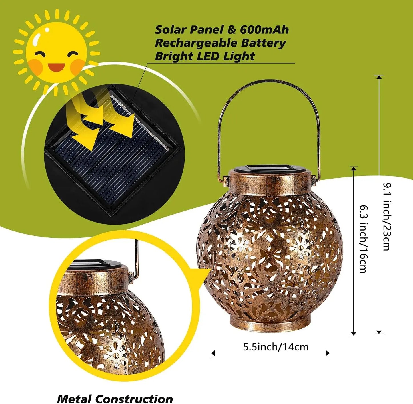 2 Pack Waterproof Solar Lanterns Outdoor Moroccan Metal Hanging Lights for Garden Patio Porch Backyard Decoration