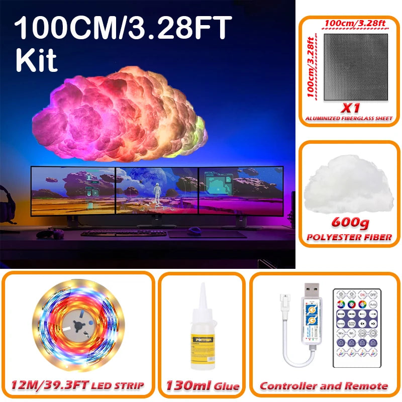 DIY Cloud LED Light, RGBIC Music Sync Changing Strip Light, Atmosphere DIY Thunder Cloud Lamp Wall Ceiling Light for Home
