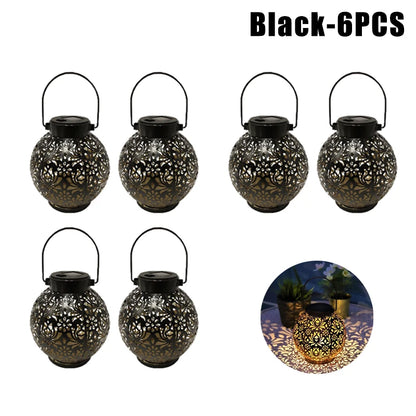 2 Pack Waterproof Solar Lanterns Outdoor Moroccan Metal Hanging Lights for Garden Patio Porch Backyard Decoration