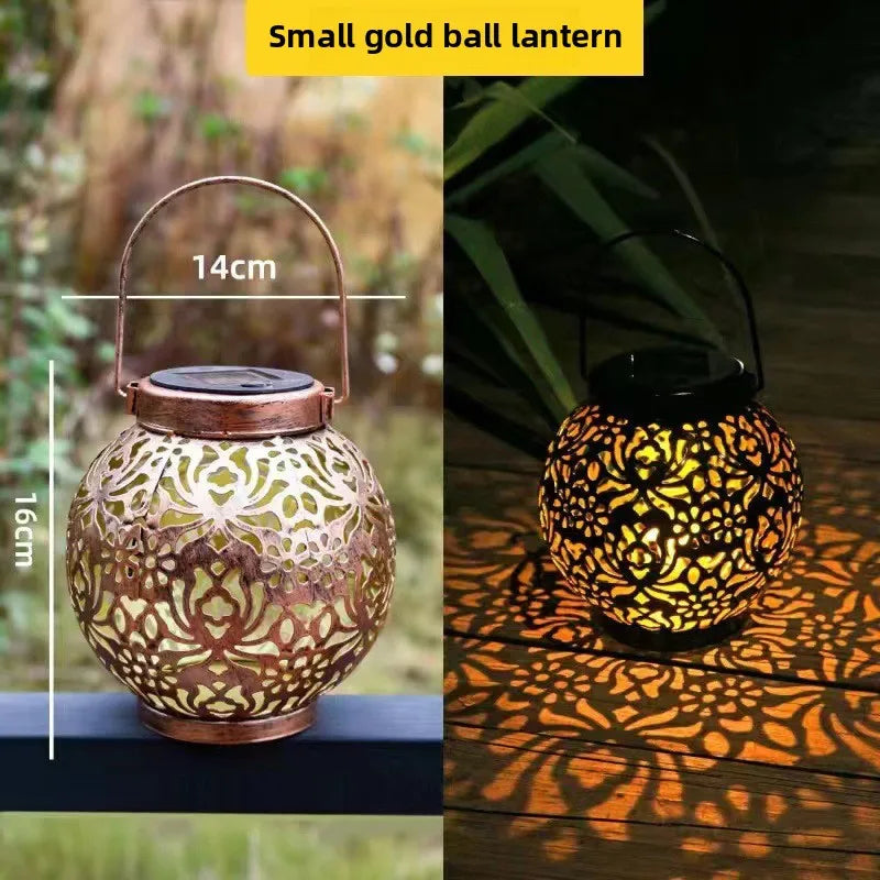 2 Pack Waterproof Solar Lanterns Outdoor Moroccan Metal Hanging Lights for Garden Patio Porch Backyard Decoration