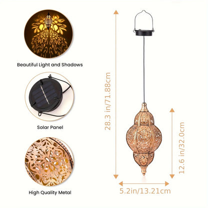 Solar Lights Outdoor Pendant Light Iron Hollow Out Projector Lantern Porch Decorative Lights for Patio Garden Decor Lawn Deck