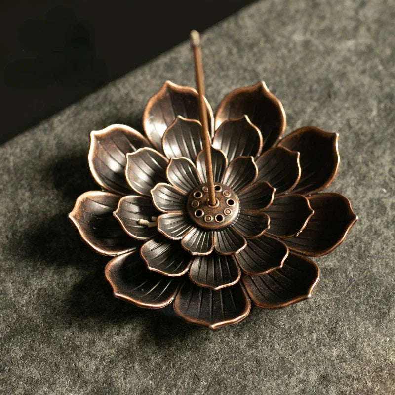 2 in 1 Alloy Incense Burner Metal sandalwood Incense Sticks Holder Buddhism Zen Lotus Sticks Incense Censer Nasturtium Ashtray