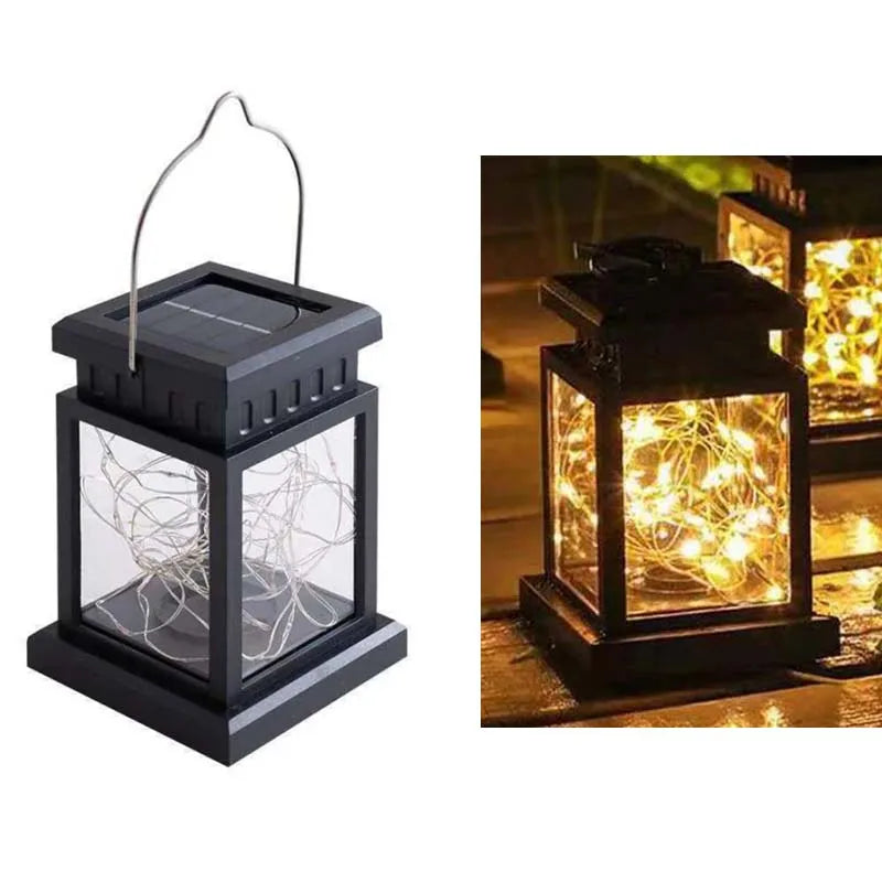 Solar Lights Outdoor Pendant Light Iron Hollow Out Projector Lantern Porch Decorative Lights for Patio Garden Decor Lawn Deck