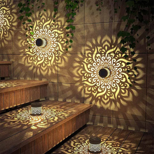 Outdoor Garden Solar Light Iron Art Hanging Light Hollow LED Landscape Light Garden Decoration Projection Light Waterproof